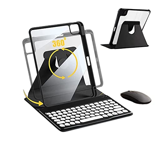 iPad 10. Generation 2022 Hülle mit Tastatur und Maus, 360 Grad drehbare iPad 10 2022 Tastaturhülle, transparente Rückschale mit Stifthalter und abnehmbarer runder Tastatur (schwarz) von AnMengXinLing