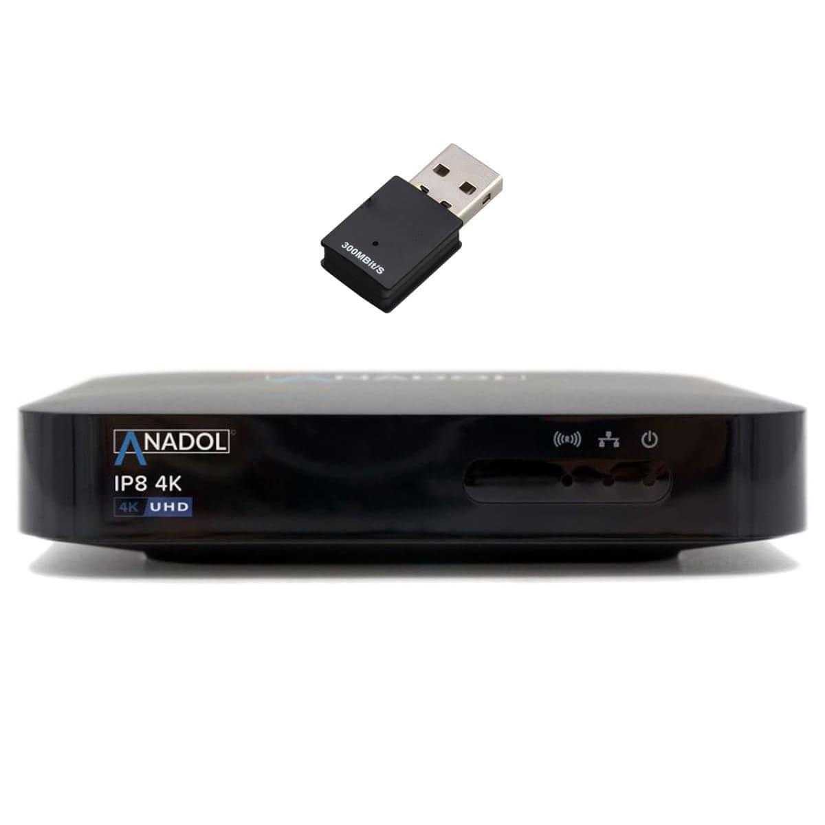 Anadol IP8 4K UHD IP-Receiver mit 300 MBit/s WLAN Stick (Linux E2 + Define OS Mediaplayer schwarz) von Anadol