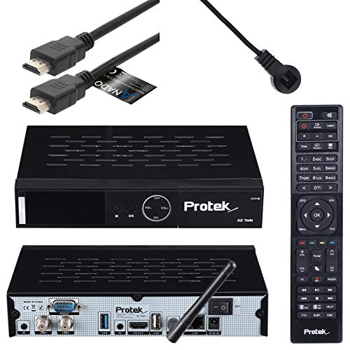 Protek X2 4K UHD Twin SAT Receiver - E2 Linux - 2X DVB-S2 Tuner - WiFi WLAN, Infrarot Sensor, USB 2.0 & 3.0, Multistream, HDTV, 2160p, HDR + Anadol HDMI Kabel [Astra & Hotbird vorprogrammiert] von Anadol