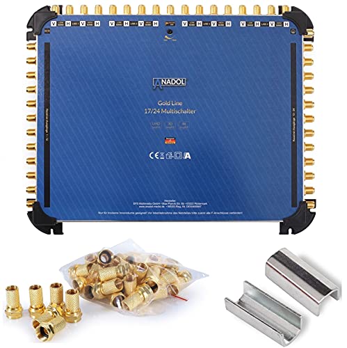 [Test 2X SEHR GUT*] Anadol Gold Line 17/24 Multischalter - für 4 Satellit & 24 Teilnehmer - Sat Switch, sparsam Multiswitch - Digital, 4K UHD, externes Netzteil + Aufdrehhilfe + 41 F-Stecker von Anadol