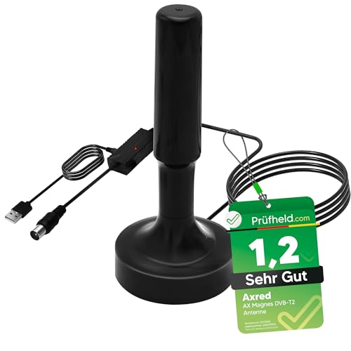 [Test SEHR GUT, Note 1.2 *] Anadol AXRED Magnes DVBT2 Antenne mit Verstärker 30dBi für innen außen, DVBT Antenne für Receiver Fernseher Radio, DVB-T DVB-T2 Antennen, Zimmerantenne 5m Kabel von Anadol