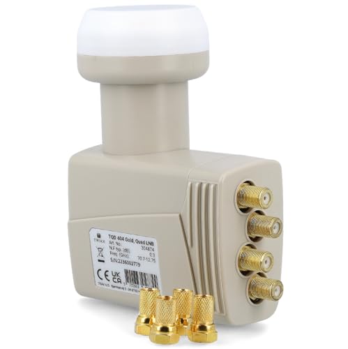 [ Test SEHR GUT *] Triax TQD 404 Gold Quad LNB mit PLL Technologie, 4fach digital HD 4K LNB für 4 Teilnehmer (Sat Receiver, TV) für Satellitenschüssel Satelliten Sat Antenne + 4X Anadol F-Stecker von Anadol