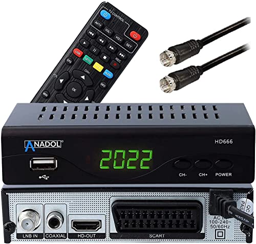 [Test: GUT *] Anadol HD 666 digital Sat Receiver mit Aufnahmefunktion, Timeshift & AAC-LC fähig - für Satelliten TV, SCART, USB, Satellit Satellite, HDMI, DVBS2, Astra Hotbird Sortiert + Satkabel von Anadol