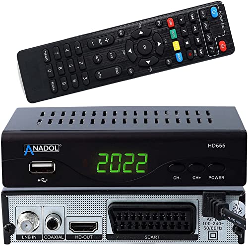 [Testurteil: GUT *] Anadol HD 666 HD Sat Receiver mit PVR Aufnahmefunktion, Timeshift & AAC-LC Audio, für Satellitenschüssel, Digital Satelliten Receiver, HDMI, SCART, DVBS, Astra Hotbird Sortiert von Anadol
