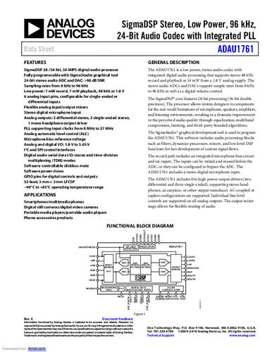 Analog Devices EVAL-ADAU1761Z Entwicklungsboard 1St. von Analog Devices
