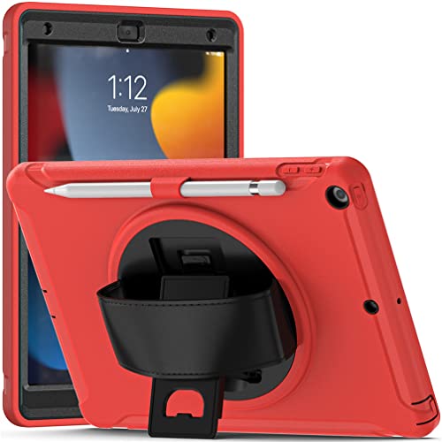 Schutzhülle für iPad 9/8/7 (10,2 Zoll Modell 2021/2020/2019 9th/8th/7th Generation), mit Stifthalter, stoßfester Schutzhülle, rot von Anatch