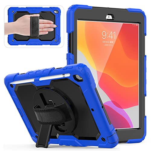 Schutzhülle für iPad 9. / 8. / 7. Generation (iPad 10,2 Zoll Rugged Case 2021/2020/2019) mit Stifthalter/Displayschutzfolie, drehbarer Ständer/Tragegurt, Blau von Anatch