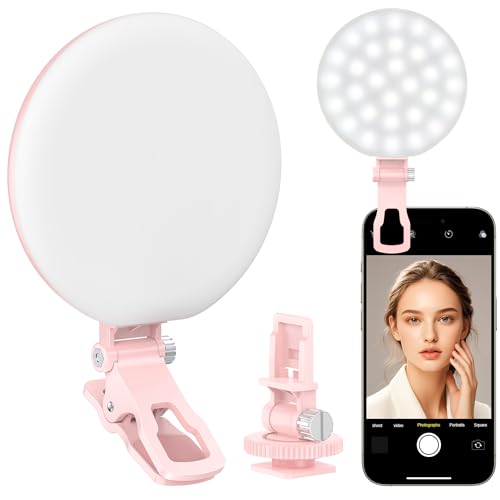 Anautin 60 LED Ringlicht, wiederaufladbares Selfie mit Front- & Rückseitenclip, 2500-6500K tragbares Telefon, einstellbare 3 Modi für iPhone, iPad, Tablet, Laptop, CRI97+, 90 Gramm (Rosa) von Anautin