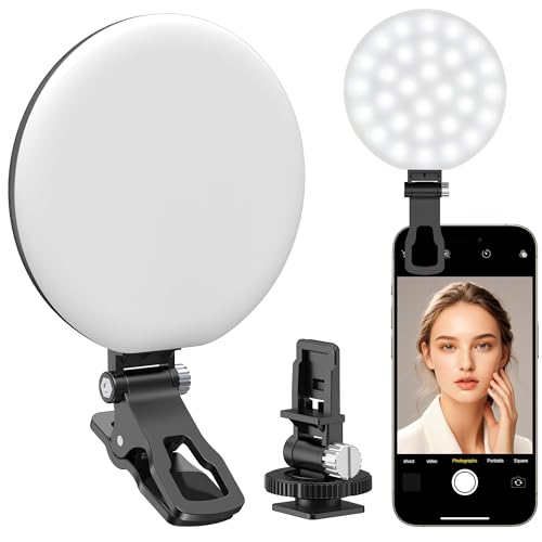 Anautin 60 LED Ringlicht, wiederaufladbares Selfie mit Front- & Rückseitenclip, 2500-6500K tragbares Telefon, einstellbare 3 Modi für iPhone, iPad, Tablet, Laptop, CRI97+, 90 Gramm (Schwarz) von Anautin