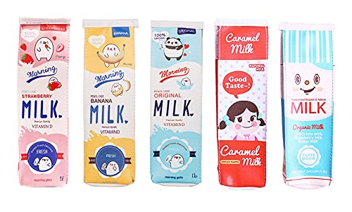 Anawakia Cartoon Milch Schreibwaren Tasche Karikatur Simulation Milch Kartons Bleistift Kasten Spaß Studenten Mäppchen Milchkiste Form (5 PCS) von Anawakia