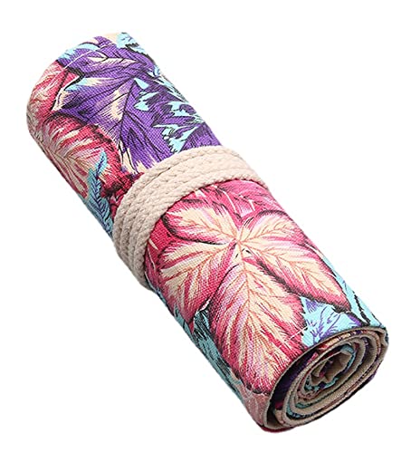 Anawakia Wrap Leinwand Stifterolle Bleistift Wrap Tragbar Stifterolle Bleistifthalter Reise Stiftehalter Buntstifte Federmäppchen Roll-up Mäppchen Tasche Organizer (Ahornblatt,48 Slots) von Anawakia