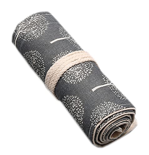 Anawakia Wrap Leinwand Stifterolle Bleistift Wrap Tragbar Stifterolle Bleistifthalter Reise Stiftehalter Buntstifte Federmäppchen Roll-up Mäppchen Tasche Organizer (Baum,72 Slots) von Anawakia