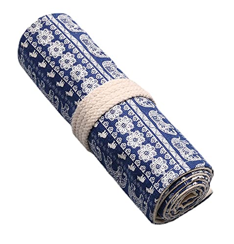Anawakia Wrap Leinwand Stifterolle Bleistift Wrap Tragbar Stifterolle Bleistifthalter Reise Stiftehalter Buntstifte Federmäppchen Roll-up Mäppchen Tasche Organizer (Elefant,72 Slots) von Anawakia