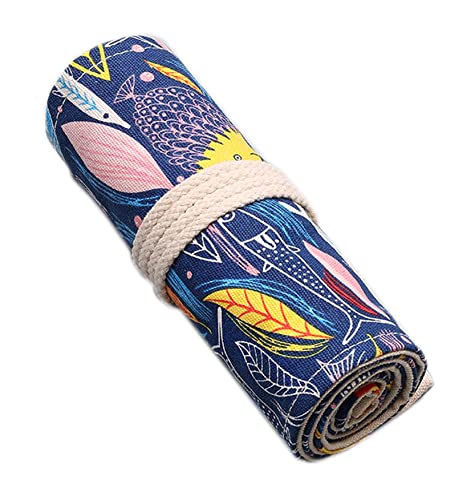 Anawakia Wrap Leinwand Stifterolle Bleistift Wrap Tragbar Stifterolle Bleistifthalter Reise Stiftehalter Buntstifte Federmäppchen Roll-up Mäppchen Tasche Organizer (Fisch,12 Slots) von Anawakia