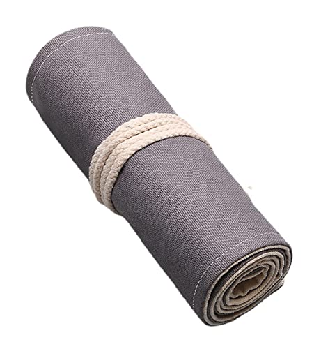 Anawakia Wrap Leinwand Stifterolle Bleistift Wrap Tragbar Stifterolle Bleistifthalter Reise Stiftehalter Buntstifte Federmäppchen Roll-up Mäppchen Tasche Organizer (Grau,48 Slots) von Anawakia