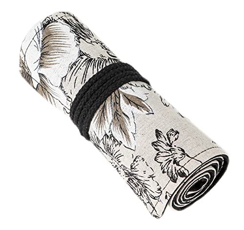 Anawakia Wrap Leinwand Stifterolle Bleistift Wrap Tragbar Stifterolle Bleistifthalter Reise Stiftehalter Buntstifte Federmäppchen Roll-up Mäppchen Tasche Organizer (Pfingstrose,12 Slots) von Anawakia