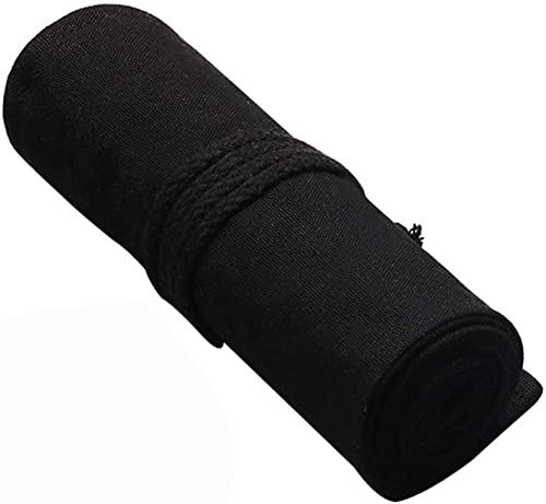 Anawakia Wrap Leinwand Stifterolle Bleistift Wrap Tragbar Stifterolle Bleistifthalter Reise Stiftehalter Buntstifte Federmäppchen Roll-up Mäppchen Tasche Organizer (Schwarz,48 Slots) von Anawakia