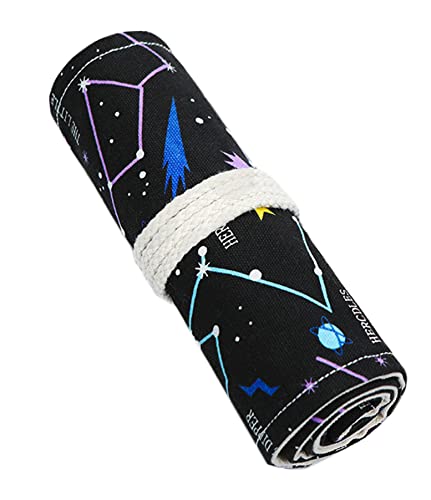 Anawakia Wrap Leinwand Stifterolle Bleistift Wrap Tragbar Stifterolle Bleistifthalter Reise Stiftehalter Buntstifte Federmäppchen Roll-up Mäppchen Tasche Organizer (Sternenklarer Himmel,72 Slots) von Anawakia