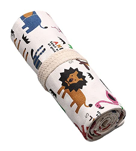 Anawakia Wrap Leinwand Stifterolle Bleistift Wrap Tragbar Stifterolle Bleistifthalter Reise Stiftehalter Buntstifte Federmäppchen Roll-up Mäppchen Tasche Organizer (Tier,12 Slots) von Anawakia