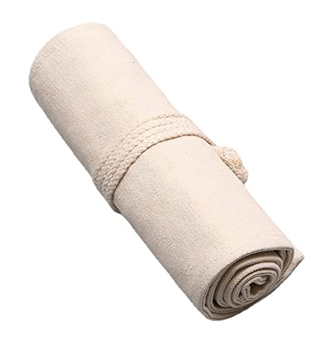 Anawakia Wrap Leinwand Stifterolle Bleistift Wrap Tragbar Stifterolle Bleistifthalter Reise Stiftehalter Buntstifte Federmäppchen Roll-up Mäppchen Tasche Organizer (Weiß,36 Slots) von Anawakia