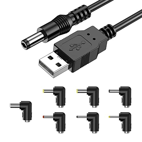 Ancable Universal-USB-auf-DC-Kabel, 5 V, USB-zu-DC-Stromkabel, 5,5 x 2,1 mm Klinke, 5 V Ladekabel mit 7 wählbaren Anschlussspitzen (5,5 x 2,5, 4,8 x 1,7, 4,0 x 1,35, 3,5 x 1,35, 3,0 x 1,1, 2,5 x 0,7) von Ancable