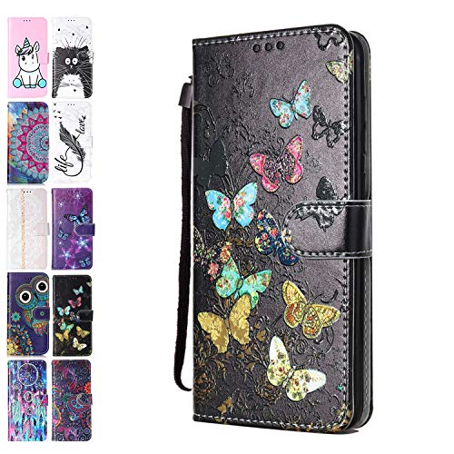 Ancase Handyhülle für Samsung Galaxy S6 Edge Hülle Bunter Schmetterling Muster Lederhülle Flip Case Cover Schutzhülle mit Kartenfach Ledertasche für Mädchen Damen von Ancase