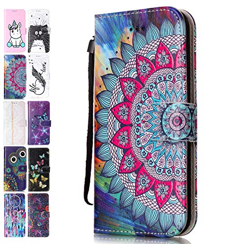 Ancase Handyhülle für Samsung Galaxy S6 Edge Hülle Mandala Muster Lederhülle Flip Case Cover Schutzhülle mit Kartenfach Ledertasche für Mädchen Damen von Ancase