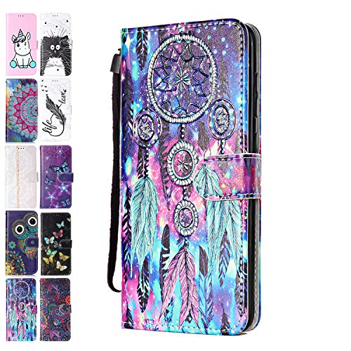 Ancase Handyhülle für Samsung Galaxy S6 Hülle Bunter Traumfänger Muster Lederhülle Flip Case Cover Schutzhülle mit Kartenfach Ledertasche für Mädchen Damen von Ancase