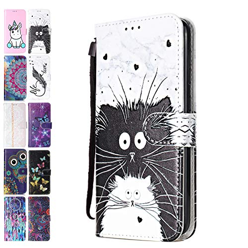Ancase Handyhülle für Samsung Galaxy S6 Hülle Katze Marmor Muster Lederhülle Flip Case Cover Schutzhülle mit Kartenfach Ledertasche für Mädchen Damen von Ancase