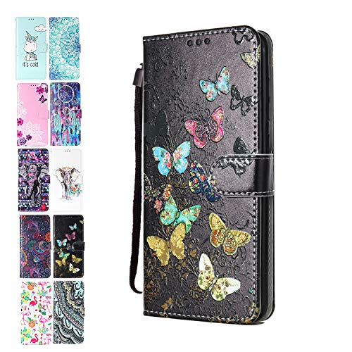 Ancase Lederhülle kompatibel für Huawei P30 Hülle Bunter Schmetterling Muster Handyhülle Flip Case Cover Schutzhülle mit Kartenfach Leder Tasche für Mädchen Damen von Ancase