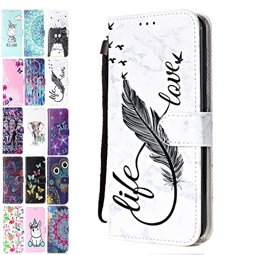 Ancase Lederhülle kompatibel für Samsung Galaxy S7 Hülle 3D Muster Marmor Feder Handyhülle Flip Case Cover Schutzhülle mit Kartenfach Ledertasche für Mädchen Damen von Ancase