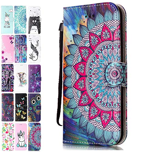 Ancase Schutzhülle für Samsung Galaxy S7, Motiv Klappe, Leder, Kartenschlitz, Flip Case, Schutzhülle für Mädchen und Damen – Mandala Blume von Ancase