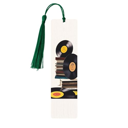 Vinyl-Schallplatten und Kassetten, Lesezeichen aus Holz mit dunkelgrünen Quasten, handgefertigt, doppelseitig bedruckt, Lesezeichen, Seitenmarkierungen, Buchzubehör, Geschenk für Buchliebhaber, Frauen Vinyl-Schallplatten und Kassetten, Lesezeichen aus Holz mit dunkelgrünen Quasten, handgefertigt, doppelseitig bedruckt, Lesezeichen, Seitenmarkierungen, Buchzubehör, Geschenk für Buchliebhaber, Frauen von Anceky