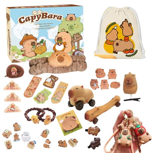 Capybara Adventskalender 2024, 24 Tage Weihnachts Adventskalender Capybara Weihnachts Countdown Kalender Mit Capybara Schlüsselanhänger Und Haarschmuck Für Teenager Und Erwachsene von Ancsttu