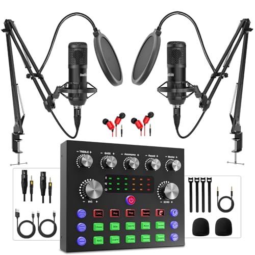 Podcast Equipment Bundle for 2, Audio Interface with Podcast Condenser Microphone, Voice Changer, DJ Mixer for Streaming, Podcast Recording, Gaming, TikTok, PC, Smartphone von AndTree