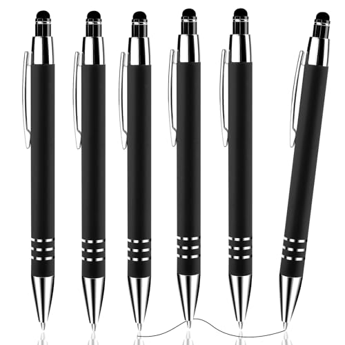 Andibro 2 in 1 Kugelschreiber mit Stylus-Spitze, 6 Stück einziehbare Kugelschreiber 1.0mm Medium Point Pen Schwarze Tinte Schreibstift Multifunktions-Metall-Stylus-Stift für Touchscreens(Black) von Andibro