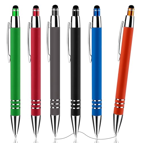 Andibro 2 in 1 Kugelschreiber mit Stylus-Spitze, 6 Stück einziehbare Kugelschreiber 1.0mm Medium Point Pen Schwarze Tinte Schreibstift Multifunktions-Metall-Stylus-Stift für Touchscreens(Colorful) von Andibro