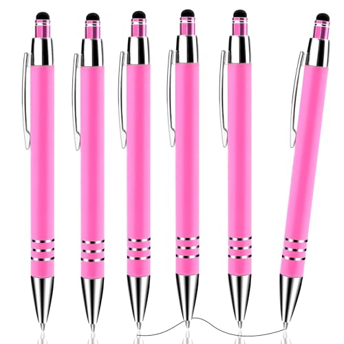 Andibro 2 in 1 Kugelschreiber mit Stylus-Spitze, 6 Stück einziehbare Kugelschreiber 1.0mm Medium Point Pen schwarze Tinte Schreibstift Multifunktions-Metall-Stylus-Stift für Touchscreens(Pink) von Andibro