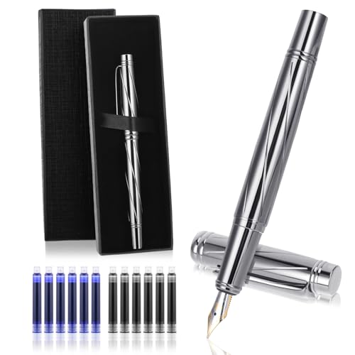 Andibro Business Füllfederhalter Set,Robuste Aluminium Füllfederhalter Mit Feiner Spitze 12Pcs 3,4mm Tintenpatronen und Konverter Luxus Ausgefallene Stifte für Männer Journaling Signatur Büro Geschenk von Andibro