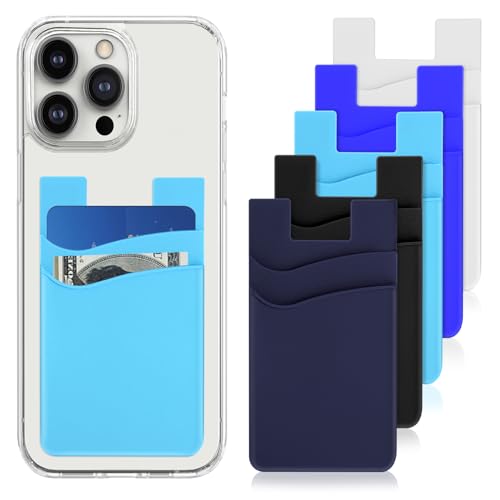 Andibro Silikon Handykartenhalter，5 Stück klebriger Kreditkartenhalter Doppeltasche Phone Brieftaschenhülle mit Selbstklebendem Aufkleber für die Rückseite des Telefons von Andibro