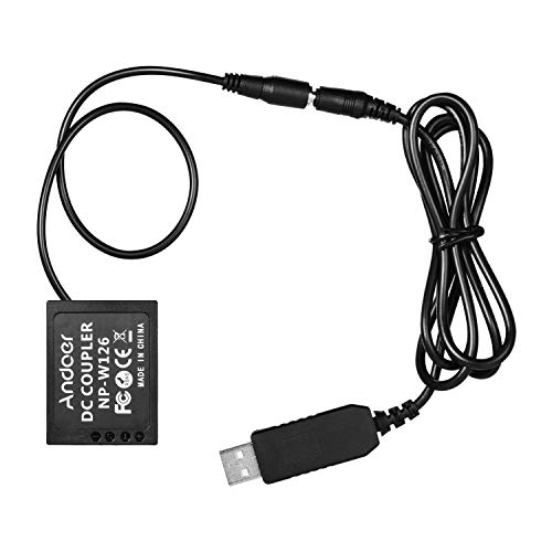 5V USB zu NP-W126 Dummy-Akku DC-Koppleradapter Kompatibel mit Fuji-Kameras X-A1 / X-A2 / X-A3 / X-E1 / X-E2 / X-M1 / X-Pro/X-T1 / X. -T2 / X-T10 / HS33EXR / HS35EXR / HS50EXR von Andoer-1