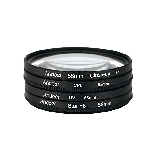 Andoer 58mm UV + CPL + Close Up + 4 + Sterne 8-Punkt Filter Circular Filtersatz Circular Polarizer Filter Macro Close-Up Star-8-Punkt Filter mit Beutel für Nikon Canon Pentax Sony DSLR-Kamera von Andoer