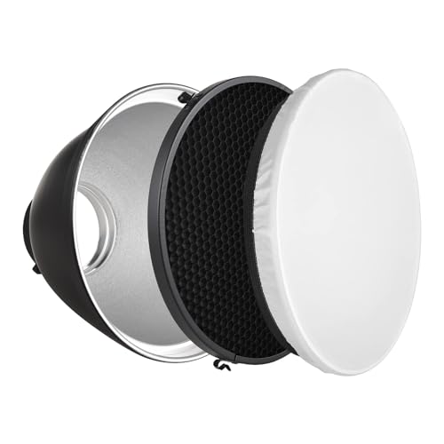Andoer 9-Zoll-Reflektor-Diffusor mit 60° Wabengitter und weißem, weichem Tuch, Standardreflektor mit Bowens-Halterung, Lampenform für Fotografie, Studio-Blitzlicht, Speedlite Andoer 9-Zoll-Reflektor-Diffusor mit 60° Wabengitter und weißem, weichem Tuch, Standardreflektor mit Bowens-Halterung, Lampenform für Fotografie, Studio-Blitzlicht, Speedlite von Andoer