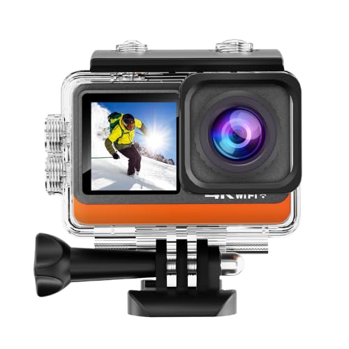 Andoer Action Cam 4k 24MP, Wasserdicht Kamera mit 2,0-Zoll-Touch-Control-Bildschirm, Dual-Bildschirm, 170° Weitwinkel, unterstützt Live-Streaming mit UV-Filter, Wasserdichten Gehäuseadaptern von Andoer