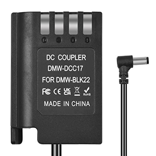 Andoer DMW-DCC17 Dummy-Akku mit DC-Stecker, gerades Kabel, DC auf DMW-BLK22 Dummy-Akku-Koppler, Zubehör, Ersatz für Panasonic LUMIX S5 DC-S5 DC-S5K DC-S5GK GH6-Kameras von Andoer