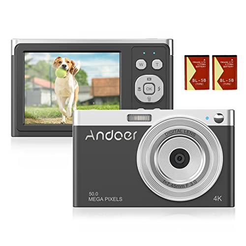 Andoer Digital Kamera, 50MP 1080P Fotokamera Autofokus 16× Digitalzoom IPS-Bildschirm Kompaktkamera Fotoapparat integrierter Blitz mit 2 Batterien für Kinder Anfänger Studenten von Andoer