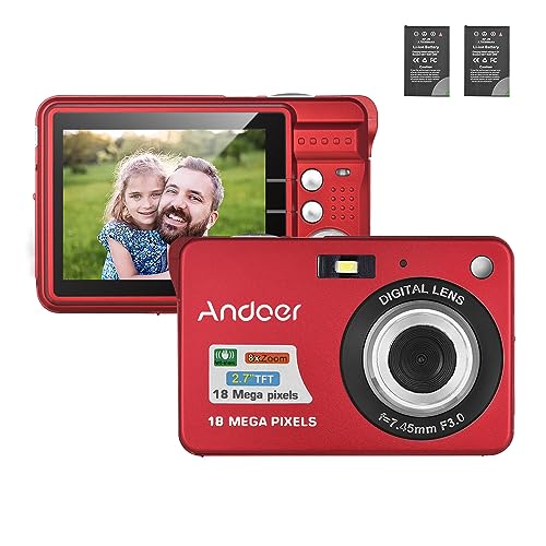 Andoer Digitalkamera, 18M 720P HD Kamera Digital Video Camcorder mit 2 Stück Akkus 8X Digital Zoom Anti-Shake 2,7 Zoll LCD Kamera für Erwachsene/Senioren/Kinder/Teens von Andoer