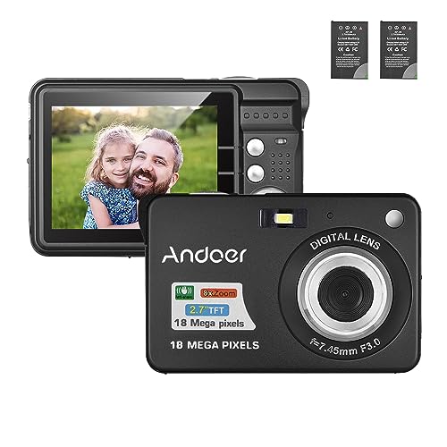 Andoer Digitalkamera, 18M 720P HD Kamera Digital Video Camcorder mit 2 Stück Akkus 8X Digital Zoom Anti-Shake 2,7 Zoll LCD Kamera für Erwachsene/Senioren/Kinder/Teens von Andoer