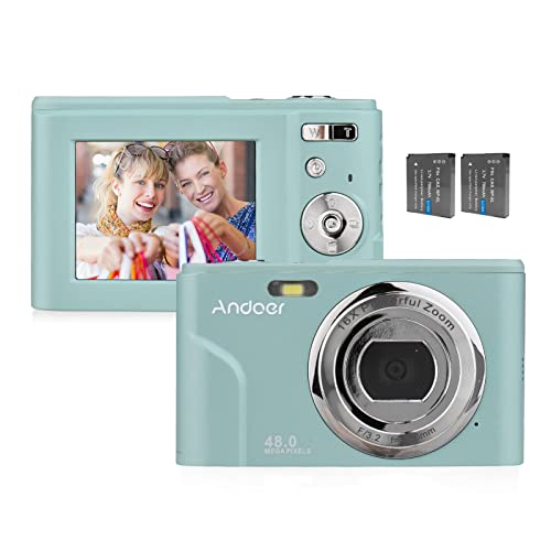 Andoer Digitalkamera, 48 MP 1080P Kompaktkamera 2,4-Zoll-IPS-Bildschirm Fotokamera 16X Digitalzoom mit 2 Batterien Handschlaufe Tragetasche für Erwachsene/Senioren/Kinder(Grün) von Andoer