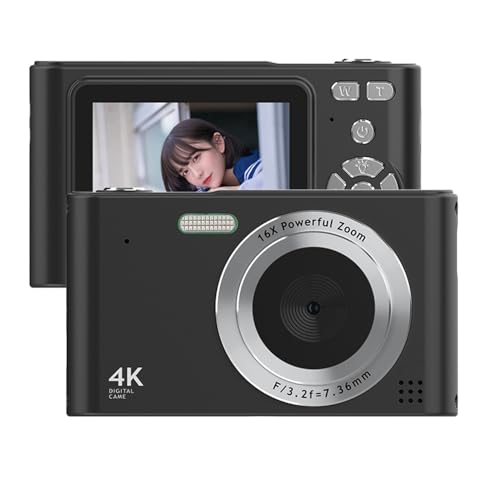 Andoer Digitalkamera, 4K 48MP Kompaktkamera Fotokamera 2,4", Vlogging Kamera mit 16X Digitalzoom, eingebauter Blitz, Akku, Tragbare Digitalkamera für Kinder Teenager Anfänger Erwachsene von Andoer